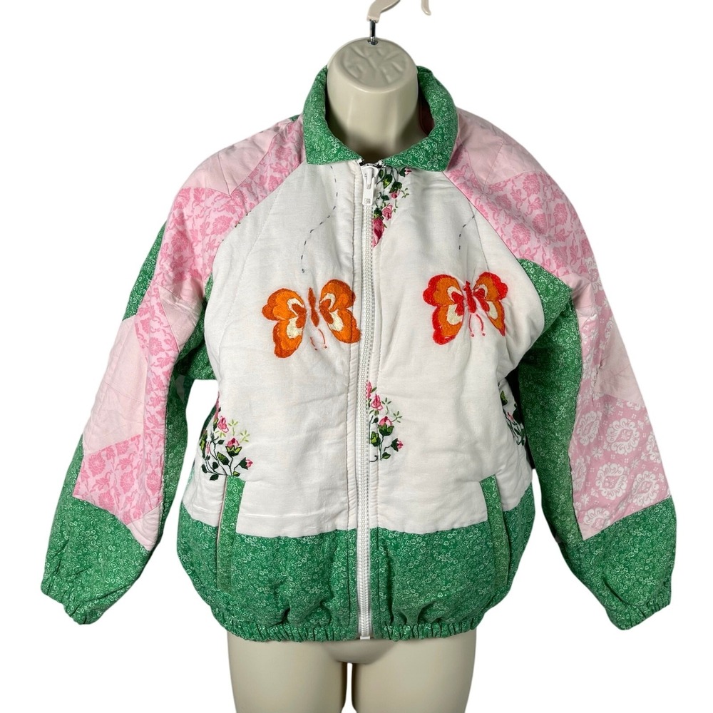 The Morgan Factory Jacket Women XS-S-M Butterfly Floral Embroidered Upcycled USA